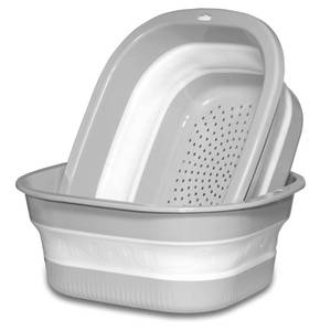 lot 20468 image: Cemome Collapsible Dish Basin with Colander, Foldable 2-in-1 Dish Pan and Strainer Set with Drain Holes, Portable Wash Basin for Kitchen Sink, Camping, Travel & RV (Grey)
