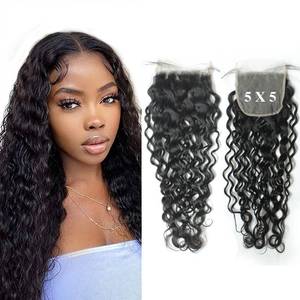 lot 20476 image: Forawme 10A Unprocessed Brazilian Hair Transparent Lace Closure 20 Inch 1B Soft Remy Human Hair Water Wave 5X5 Pre Plucked Lace Closure With Natural Hairline