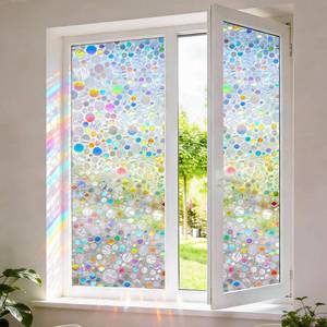 lot 20478 image: ColorfulHall Stained Glass Window Film Rainbow Window Privacy Film,Iridescent Transparent Buble Decor Static Cling 91percent UV Heat Blocking Window Sticker for Home(17.5 x 78.7 Inch)