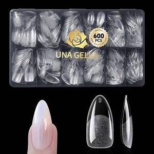 lot 20483 image: UNA GELLA 600 Pcs Almond Gel Nail Tips, Pre Etched Medium Almond Nail Tips, 12 Sizes Full Cover Fake Clear Press On Nails for Flat & Curved Nails Bed Extension Home DIY Salon