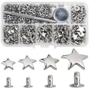 lot 20484 image: YORANYO 200 Sets Leather Rivets Kit Mixed Sizes Rivets for Leather Star Studs for Clothing Fabric Silver Rivets with Leather Crafting Rivet Tool for Repair Decorate Jackets Shoes Bags Belts Purse