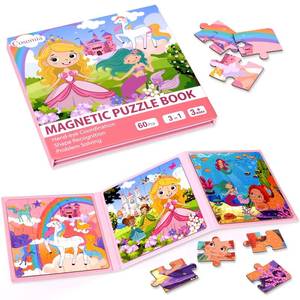lot 20486 image: Cosomia Magnetic Puzzles for Kids 3-5, 3-in-1 Princess Unicorn Mermaid Travel Puzzles for Kids Ages 4-6, Car Airplane Road Trip Activities Toys, Easter Day Gifts for Girls