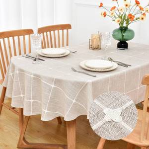 lot 20490 image: NEWISHER Farmhouse Embroidered Plaid Tablecloth Lattice Fabric Table Cloth Oval Rustic Checkered Table Cover Dining Kitchen Home Decor Party (Brown, 60 x 84 inch)