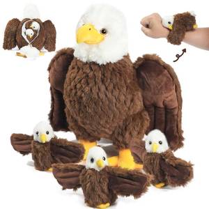lot 20493 image: XYHQYB 4 Pcs Bald Eagle Stuffed Animal Plush, Zippered Large Mommy Stuffed Eagle Plush with 3 Baby Bald Eagles Toys, Wild Zoo Animals Gifts for Kids Boys Girls Birthday Easter Stuffers Christmas