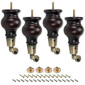 lot 20495 image: LC LICTOP Wood Furniture Legs with Casters, 120mm4.72in. Height Wooden Sofa Legs Replacement, Round Gourd Wooden Couch Feet with Caster Wheels, Classical Furniture Foot, 4Pcs