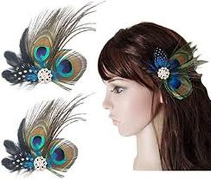 lot 10367 image: Peacock Feather Hair Clips with Display Board