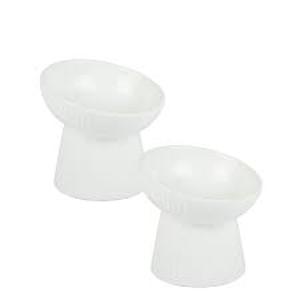 lot 11475 image: White Ceramic Tilted Pet Bowls with Pedestal Base Set Of 2