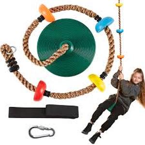 lot 11489 image: TURFEE Green Climbing Rope Tree Swing with Platforms and Disc Swings Set