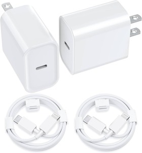 lot 14321 image: Multi-Protection USB Wall Charger Set with Lightning Cables 2 Pack