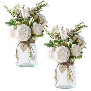 lot 1196 image: Flojery 2 Packs Faux Flowers in vase,Fake Flowers with Vase, Artificial Silk Roses in Vase, Artificial Flowers in Vase, Faux Flower Arrangement with Vase for Farmhouse (White with vase)