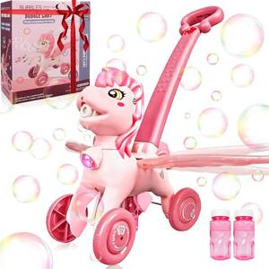 lot 1197 image: Pink Bubble Machine Blower Maker Lawn Mower Walking Toy Christmas Basket Stuffers Outdoor Summer Girls Kids Toddler 1st Birthday Best Gift for 1 2 3 Year Old Unique Cute Valentines Day Unicorn Gifts