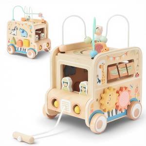 lot 1201 image: Pithfor Wooden Pull Along Activity Cube Toys, Montessori Toys for 1 2 3 Year Old Baby Toddlers, Baby Activity Cube for 1 Year Old, 1st First Birthday Gift