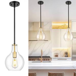 lot 1202 image: Emak Black and Gold Pendant Lights Kitchen Island, 8 Inch Pendant Light Fixtures with Clear Glass Shade, Modern Farmhouse Island Lights for Kitchen, Dining Room, Bathroom, PL125-BKBGD-CG