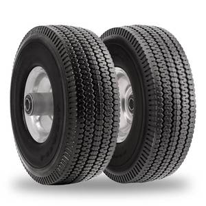 lot 1212 image: RRQ 10 Inch Solid Polyurethane Tire 4.103.50-4 Tire, 10 Flat Free Wheels with 58 Bearings, 2.2 Offset Hub for Garden Cart, Hand Truck, Lawn Cart, Mower (2 Pack)