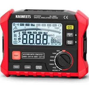 lot 1216 image: KAIWEETS Megohmmeter, Insulation Resistance Tester, Up to 100G�, 50V100V250V500V1000V, One-Touch DARPI, with ACDC Voltage Testing for Motors, Solar, HVAC