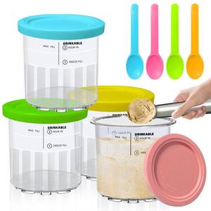 lot 1217 image: Vintrol 4 Pack Pints Creami Deluxe Pints with 4 spoons, 1 metal spoon & 4 Lids, 24oz Creami Pints Compatible with NC500 NC501 Series Ice Cream Makers Machine Accessories, BPA-Free And Dishwasher Safe