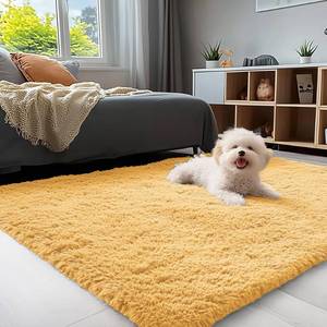 lot 1221 image: OLANLY 3x5 Machine Washable Small Bedside Rug, Soft Fluffy Shaggy Rugs for Living Room, Bedroom, Indoor Floor Carpet for Kids Girls and Boys, Preppy Dorms, Nursery, Home Decor, Mustard Yellow