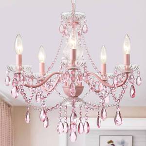 lot 1224 image: AMZASA Modern Crystal Pink Chandelier, Not Acrylic Crystal,Pink Crystals Hanging Pendant Light for Girls Room,Ceiling Medallions, Farmhouse Glass Chandelier for Wedding, Kitchen, Dining,Foyer,Island