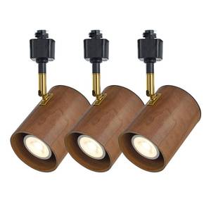 lot 1232 image: Modern H Type Track Lighting, Adjustable Black Finish and Real Dark Wood Lampshade Spotlight Heads, Brass Swivel Item Kit, for Accent Retail-Pack of 3