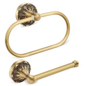 lot 1236 image: Otoolling 2 Pieces Set Antique Brass Toilet Paper Holder Retro Brass Hand Towel Ring Tissue Roll Paper Hanger Bathroom Hardware Wall Mounted Vintage Bathroom Accessories(Rectangle)