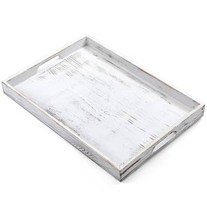 lot 1238 image: 17 Inch Rustic White Serving Tray with Handles - Large Wooden Tray for Ottoman, Breakfast in Bed, Dinner, Coffee Table - Decorative Rectangular Tray for Living Room Bedroom Entryway and Kitchen Decor