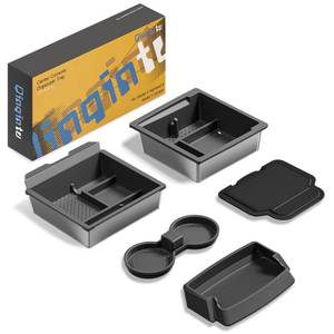 lot 1250 image: QINQINTU for Tesla Model Y Juniper(2025-2026) & Model 3 Highland(2024-2026) Center Console Organizer Slide Smoothly & Carbon Fiber Sunglasses Cup Holder for Tesla Model 3 Model Y Accessories Black