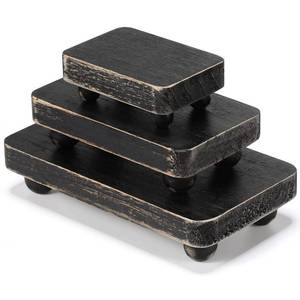 lot 1253 image: Maitys 3 Pcs Wooden Risers for Display Pedestal Stand Wooden for Decor Farmhouse Vintage Rustic Stackable Kitchen Stand Tray Riser, 3 Sizes(8 x 4.3, 6 x 3.5, 4 x 2.8 in,Black)