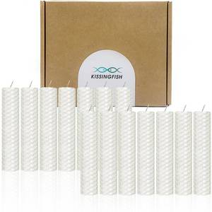 lot 2015 image: Small Beeswax Taper Candles 14 Pack, 5 inch Short Candle Sticks, Unscented & Dripless Natural Candles, 2 Hour Burn Time, White