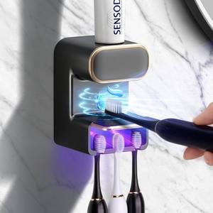 lot 2019 image: Automatic Toothpaste Dispenser, Wall Mounted Toothbrush Holder with 3 Slots, Electric Smart Toothpaste Dispenser for Kids and Adults (Gun Grey)