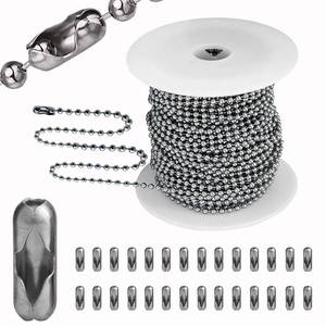 lot 2021 image: Stainless Steel Ball Chain, 55ft Bead Chain with 100 Pcs Matching Connectors Clasps for Necklace Hanging, Dog Tag, DIY Crafts, 2.0mm Diameter