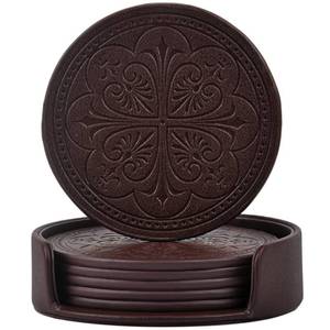 lot 2024 image: Drink Coasters,PU Leather Bar Beer Beverage Coaster for Drinks Set of 6 with Holder Coasters for Wooden Table Coffee Table Absorbent, Easy Clean Cup Coaster Easter Housewarming Gifts