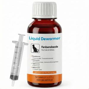 lot 2026 image: Dewormer for Cats & Kittens Liquid Fenbendazole - Broad Spectrum Suspension - Removes Roundworm, Hookworm, Tapeworm - Easy to Mix with Food, Includes 3ml Dosing Syringe (100ml)