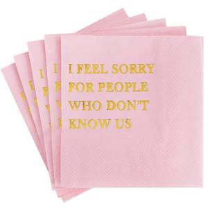 lot 2028 image: Vuzvuv 50 Pack Funny Quotes Cocktail Napkins - Humorous Party Disposable Paper Hand Napkins for Gatherings Get-Togethers Party Supplies Decorations Table Decor (5 Folded 2 Ply -Gold Foil Pink)