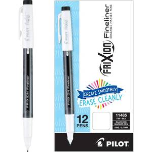 lot 2456 image: Pilot, FriXion Fineliner Erasable Marker Pens, Fine Point 0.7 mm, Pack of 12, Black