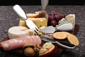 lot 2473 image: Clarmonde Premium Stainless Steel Cheese Tool Set - 4 Piece Cheese Knife Set - Cut, Spread All Your Favorite Cheeses