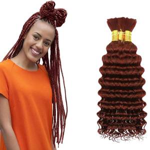 lot 2498 image: #33 Reddish Brown Human Braiding Hair Deep Wave Bulk 12 12 12 Inch Unprocessed Brazilian Virgin Hair Copper Red Deep Curly Braiding Hair Extensions 3 Bundle 50 Gram Per Bundle For Black Women