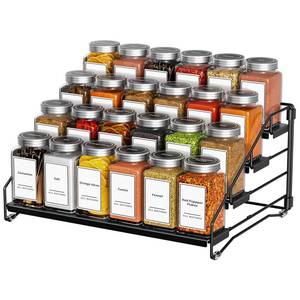 lot 3718 image: BOIVSHI 4 Tier Spice Rack for Cabinet, Spice Rack Organizer, Depth Adjustable Spice Holder for Countertop, Cupboard, Pantry, Seasoning Shelf, Metal, Black (1 Pack)