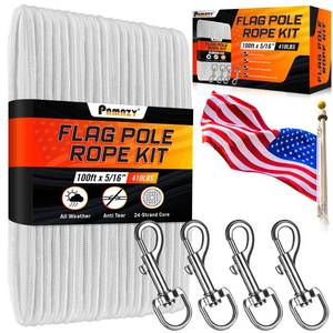 lot 3722 image: Upgraded 516 100Ft Flagpole Rope Kit with 4 Pcs 3.3 Swivel Snap Hook - High Weight Bearing Anti-Tearing Utility Rope with Durable ZinC Alloy Swivel Hooks - Flag Pole Accessories Replacement Kit