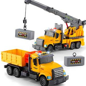 lot 3732 image: 2Pcs Large-Size Construction Engineering Truck Toy Set,Lifting Arm Crane & Lifting Transport Truck Construction Toys,for 3 4 5 6 7 Year old Boys Kids Toddlers Birthday Christmas Gift