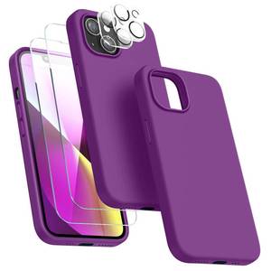 lot 4428 image: Dssairo 5 in 1 Designed for iPhone 13 Case, with 2 Pack Screen Protector,2 Pack Camera Lens Protector, Liquid Silicone Ultra Slim Shockproof Protective Phone Case Microfiber Lining 6.1,Violet Red