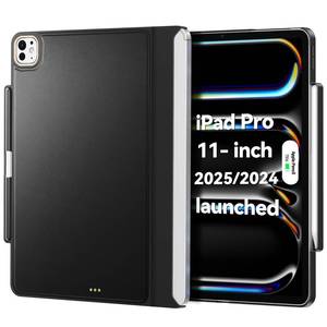 lot 4431 image: Magic Keyboard Compatible Case for iPad Pro 11 inch M4M5 20242025, Cover with Apple Pencil Holder for Smart MagicKeyboard Folio Slim Durability (Keyboard Not Included), Black Delicate Leather
