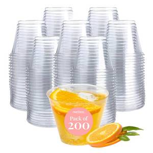 lot 4444 image: Small Clear Plastic Cups - 5 oz. 200 Pack - Hard Disposable Cup - Wine and Plastic Cocktail Glasses - Drinking and Party Punch Cups and Bulk Wedding Tumblers