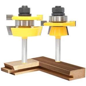 lot 4486 image: Akylin 3Pc Tongue and Groove Router Bit Set 14 Shank,45 Degree Lock Miter Bit,3 Teeth T Shape Glue Joint Cutter,in Aluminum Case for Wood Cabinet DoorBoard TabletopsStrip Flooring Making