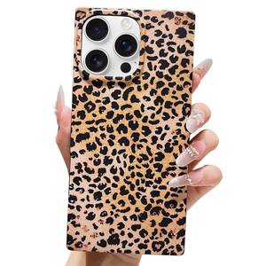 lot 4488 image: Jmltech for iPhone 15 Pro Max Case Women Cheetah Print Leopard Trendy Rectange Edge Shockproof Protective Drop Protection Flexible Flowers Phone Cases for iPhone 15 Pro Max Brown