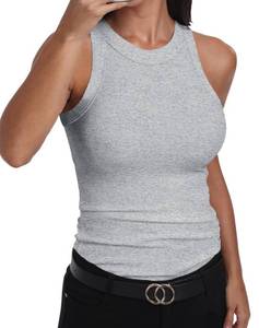 lot 4490 image: GEMBERA Womens Sleeveless Racerback High Neck Basic Ribbed Knit Fitted Tank Top Heather Grey XL