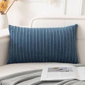 lot 4494 image: UGASA Velvet 12x20 Inch Lumbar Soft Throw Pillow Cover Boho Farmhouse Decorative Corduroy Striped Both Sides Solid Rectangular Cushion Case for Couch Bedroom Sofa Home, 1 Piece, Dusty Blue