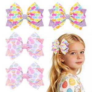 lot 4498 image: 4PCS Glitter Easter Hair Bows Clips,Sparkly Easter Eggs Hair Bows Clips Alligator Barrettes,Colorful Vintage French Hair Accessories for Women Girls
