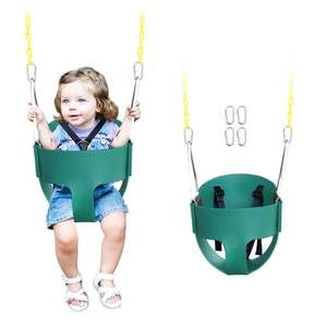 lot 5662 image: High Back Full Bucket Toddler Swing Seat with 3- Point Adjustable Safety Harness, 66 inch Detachable Chain,Suitable for Babies Aged 6-24 Months��Baby Swing for Swingset (Green)