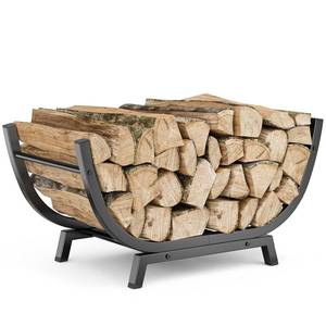 lot 5666 image: Venkuber Firewood Rack - 25 inch Outdoor Indoor Metal Firewood Holder With Thickened Trapezoid Base-Double Coated Waterproof Rustproof Fireplace Firewood Stand, Black