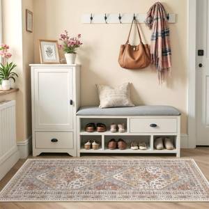 lot 5675 image: Restydon 2x5 Rug Runner Washable for Entryway, Soft Bathroom Rugs with Non-Slip Backing,Vintage Low Pile Stair Runner, Small Kitchen Carpet for Hallways, Laundry Room(Orange,2x5)